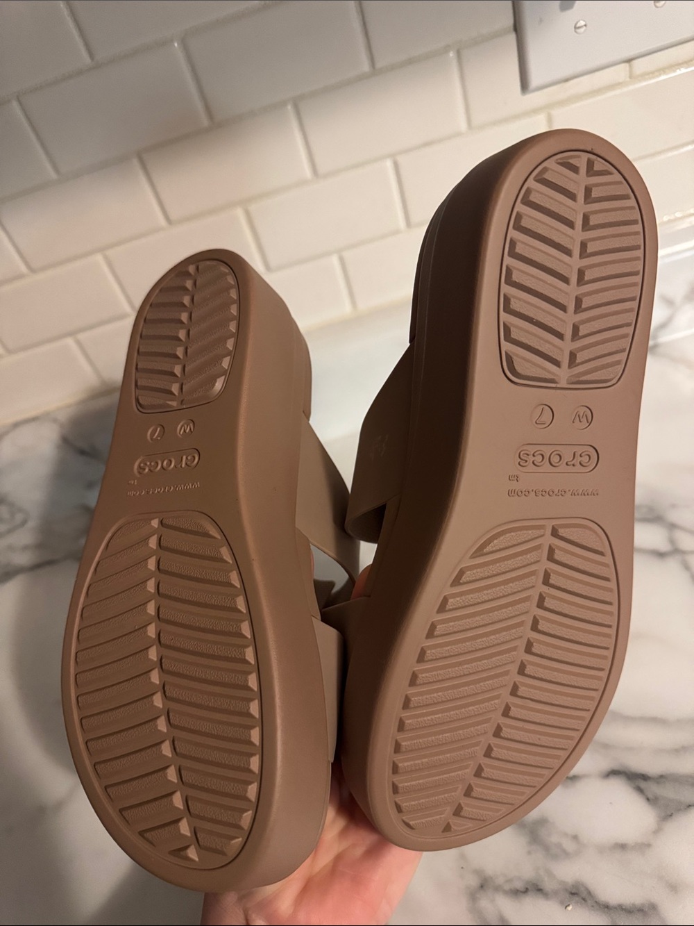 CROCS Women’s Taupe Platform Slide Sandals - Picture 2 of 2